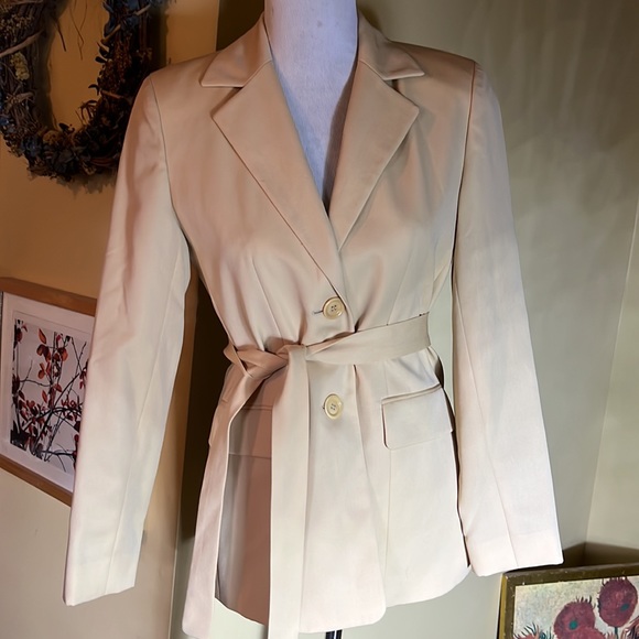 ANN TAYLOR Size 2 Classic Longline Tie-Waist Blazer Wool Safari Preppy $21& NEW - Picture 6 of 9